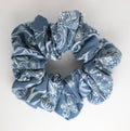 Scrunchie for hair color blue jeans with flowers ivory