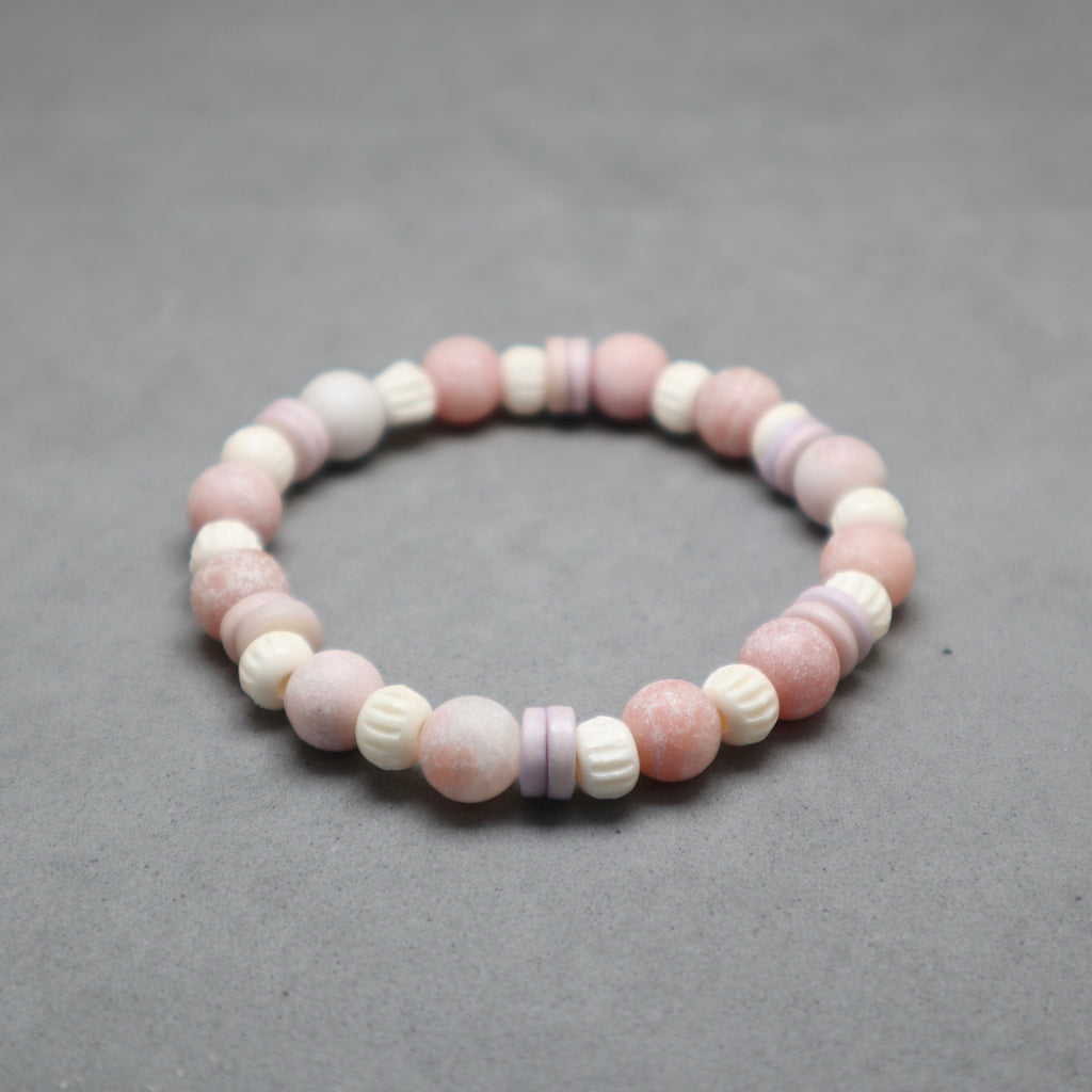 opal bracelet with purple button bone and bone carved