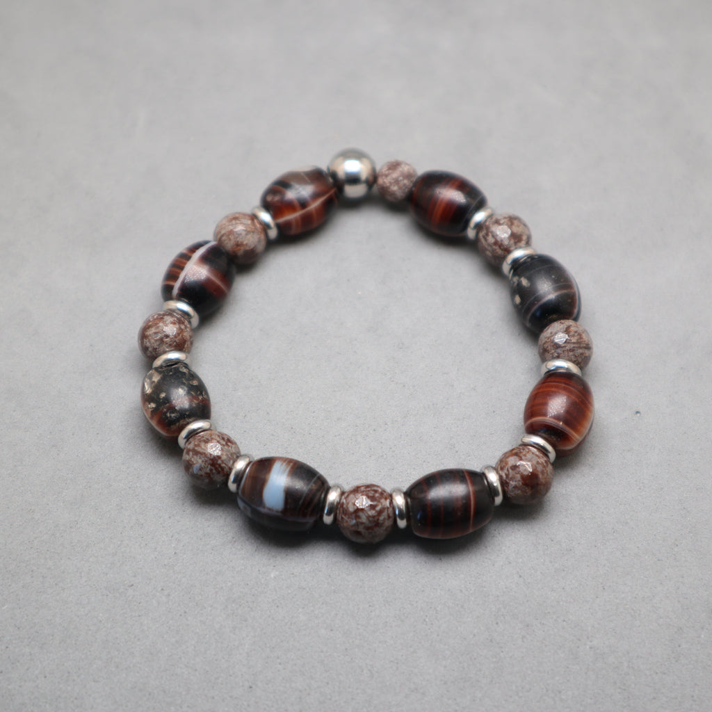 coffee glass beads africa, snowflakes obsidian bracelet for women