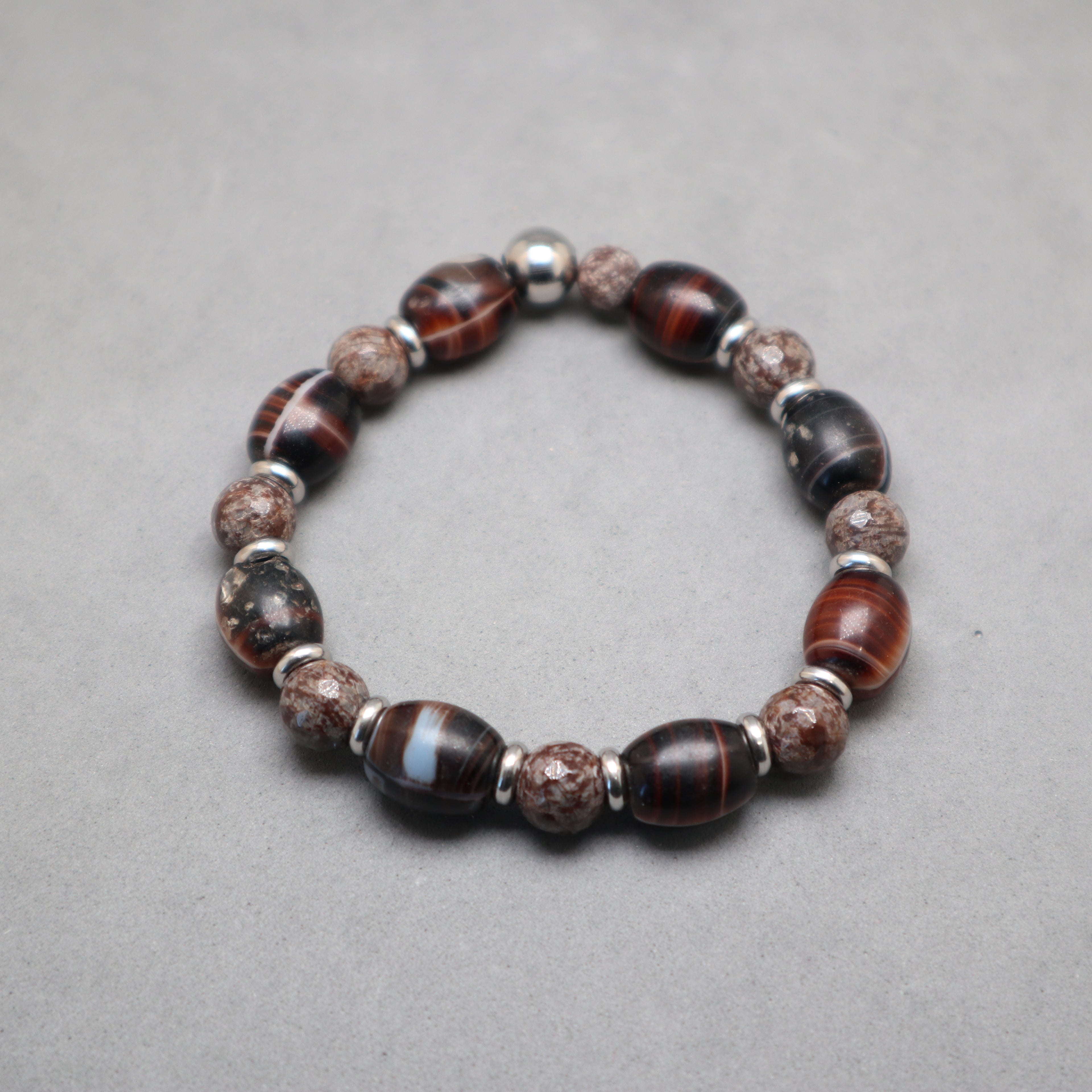 coffee glass beads africa, snowflakes obsidian bracelet for women