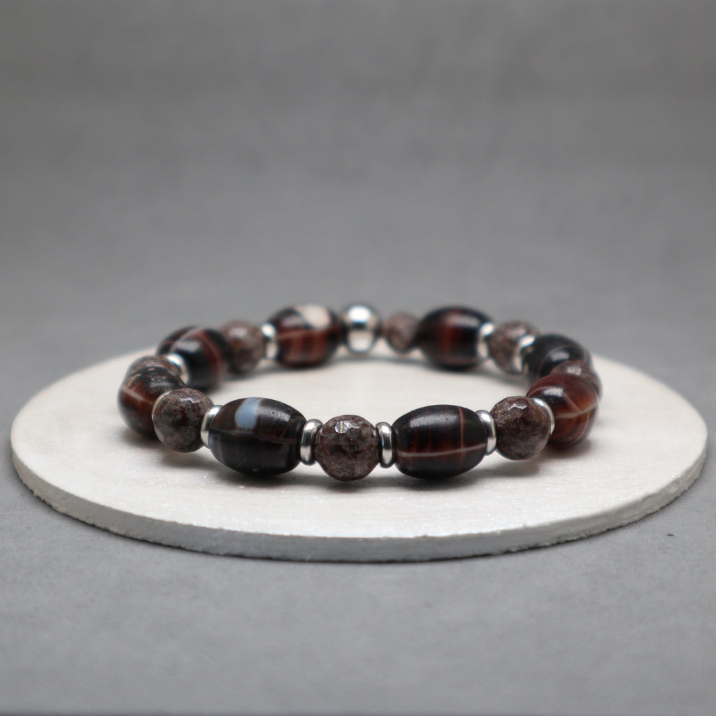 coffee glass beads africa, snowflakes obsidian bracelet for women