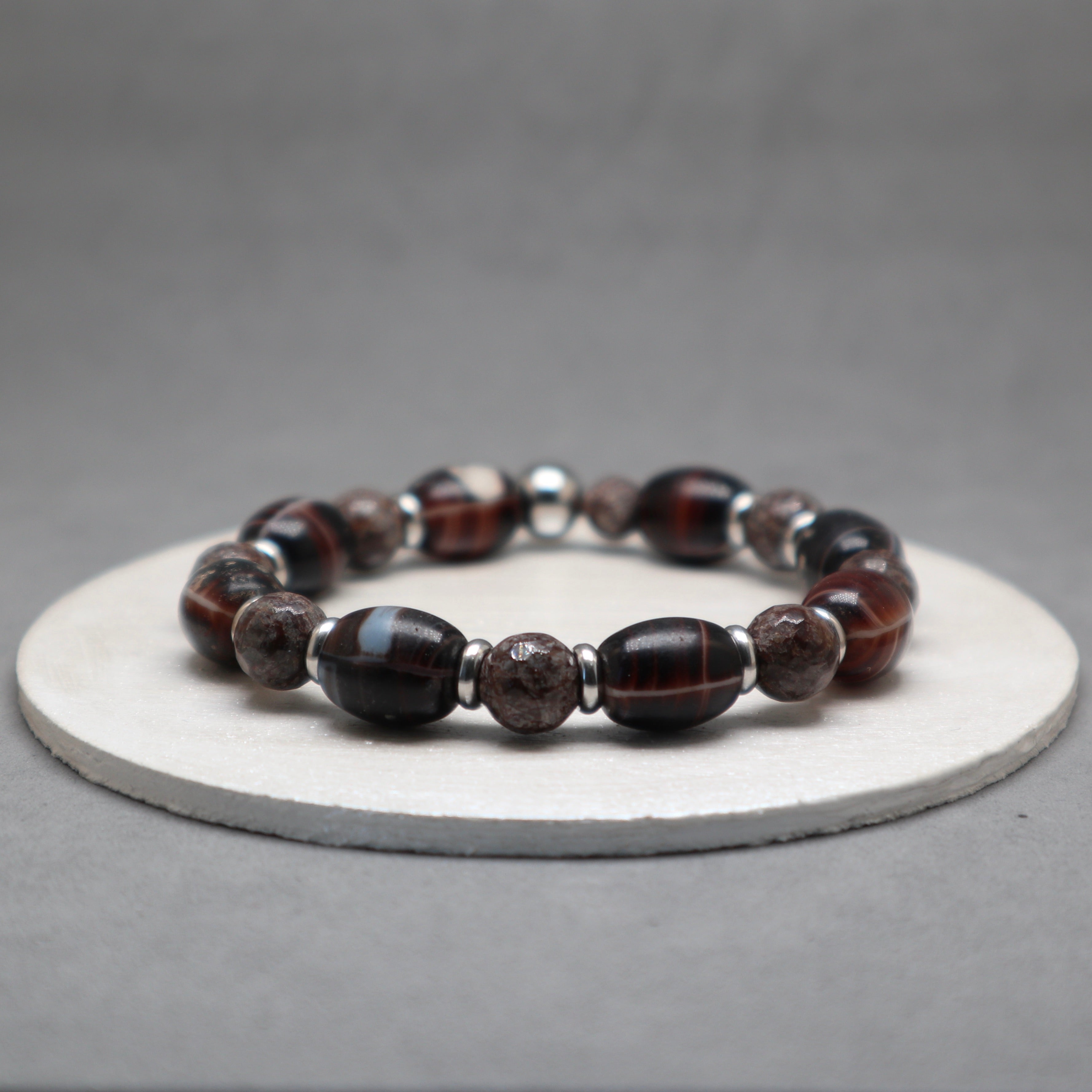 coffee glass beads africa, snowflakes obsidian bracelet for women