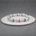 heart glass bracelet pink, white and green coconut heishi