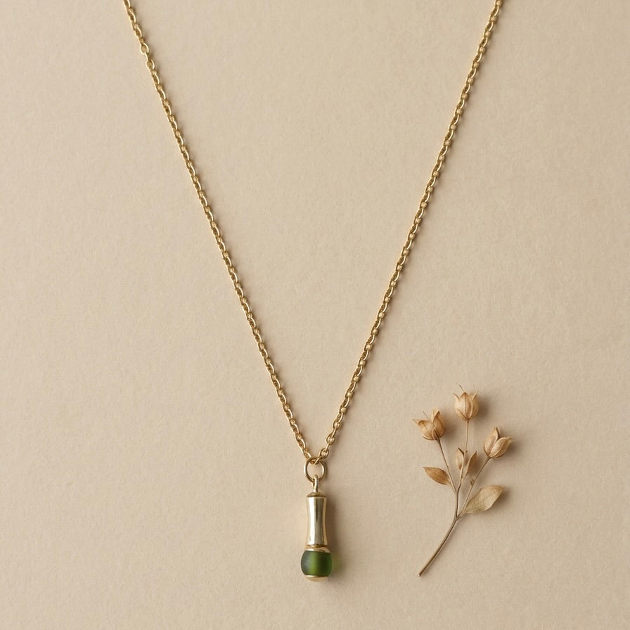 stainless steel chain gold with bamboo metal gold and recycled glass beads from africa