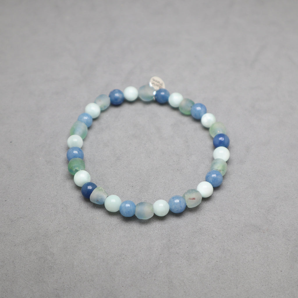 bracelet with recycled glass, aventurine and green angelite