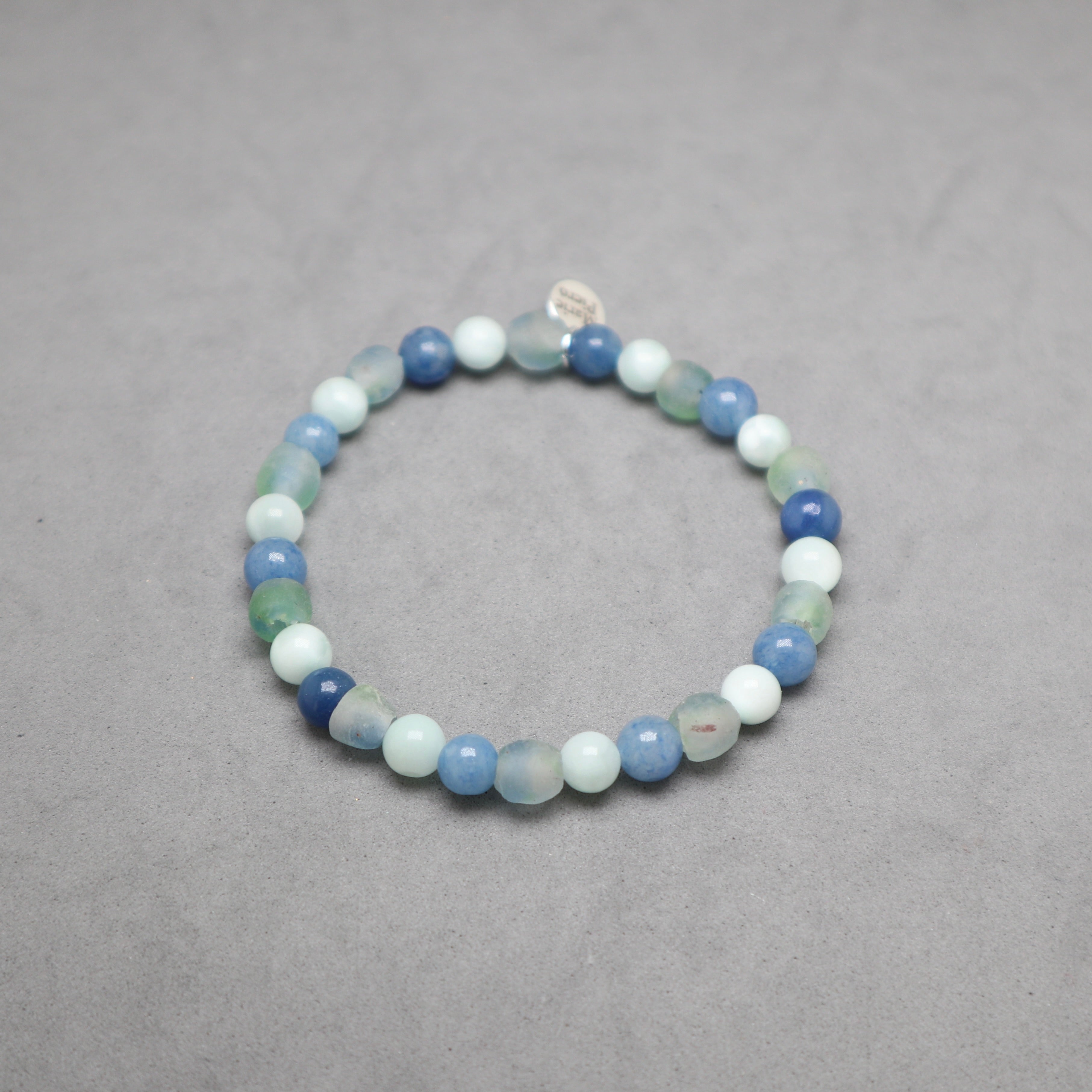 bracelet with recycled glass, aventurine and green angelite